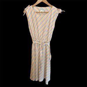 Vintage Cora's Closet Striped Pastel Midi Dress Sz 6 Retro Soft Girl Feminine